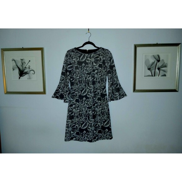 Tommy Hilfiger Women's Floral Knit Dress Stretch Size 2 Bell Sleeve FitFlare - Picture 5 of 7